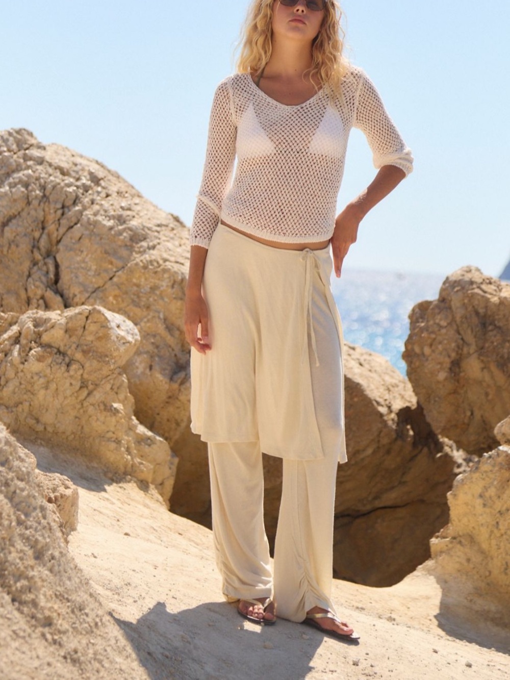 Free People FP Beach Free-est Gauzy Knit Flowy Wrap Skirt Pants Skants